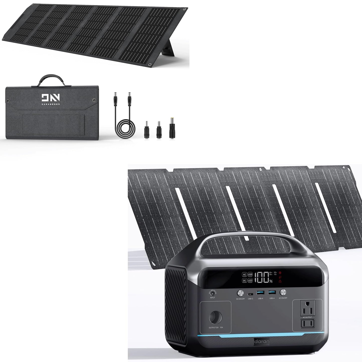 Portable Power Station 350W with 100W Foldable Solar Panel, 288Wh LiFePO4 Solar Generator, 600W Surge Battery Backup, 90,000mAh Outdoor Power Bank